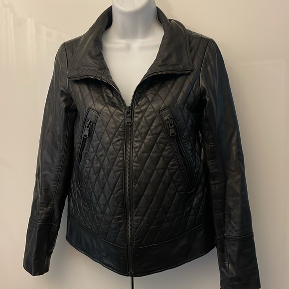 Black genuine leather Danier quilted jacket 3XS - Picture 6 of 9